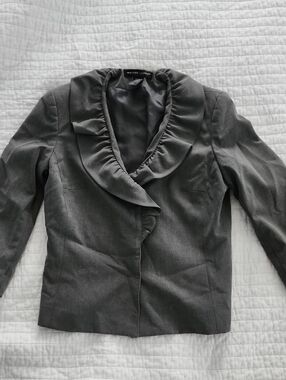 New York And Company Gray Womens Blazer With Ruffle Collar